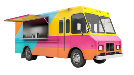 colored  food truck in origamy style on transparent