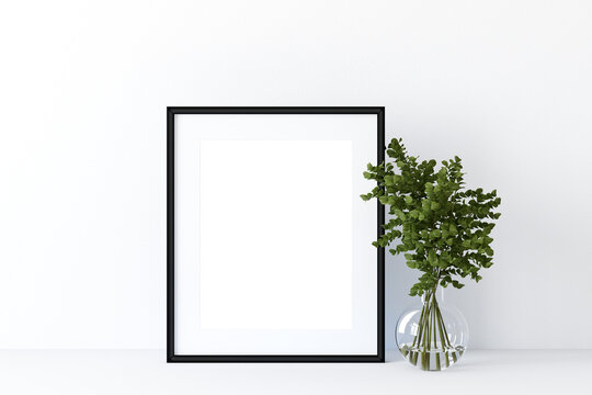 Mock up frame with green plant, 3d render