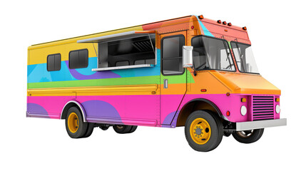 colored  food truck on transparent