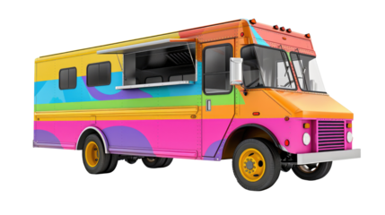 colored food truck on transparent