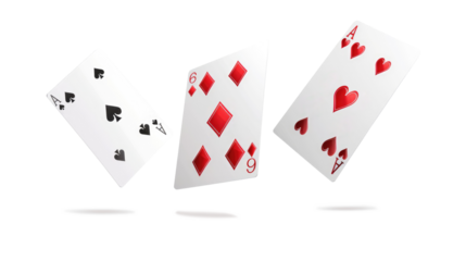 Playing cards falling on transparent background