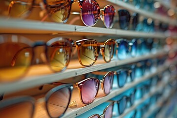 Generate an image of a person trying on designer sunglasses at a high-end eyewear boutique