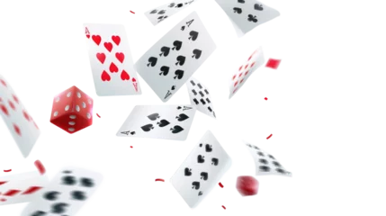 Gordijnen Playing cards falling on transparent background © YauheniyaA