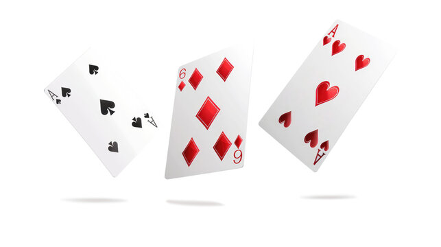 Playing cards falling on transparent background