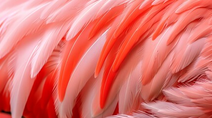 A closeup of pink flamingo feathers. The feathers are soft and delicate, and they have a beautiful sheen.