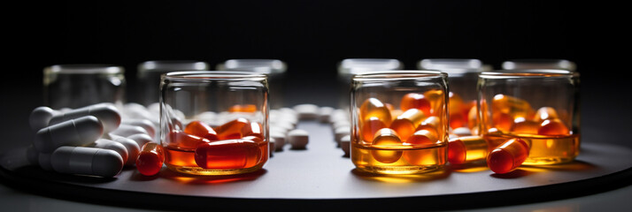 orange and rot pills on a light background сreated with Generative Ai