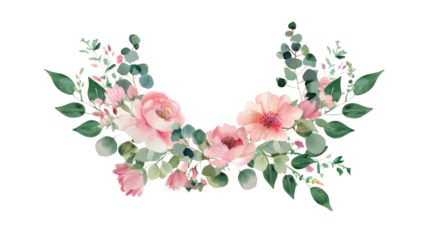 Eucalyptus and rose flowers design round invitation frame isolated on transparent