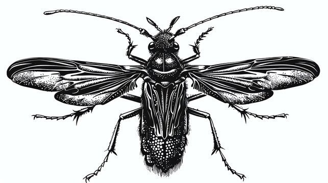 Beetle. Detailed black and white drawing of a beetle. This image is perfect for illustrating articles about nature, insects, and the environment.