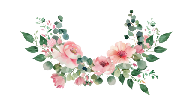 Eucalyptus and rose flowers design round invitation frame isolated on transparent