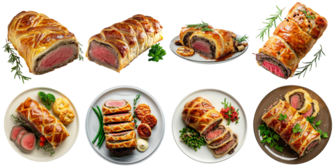 Set of beef wellington mockup in 3d without backoground png for decoration.