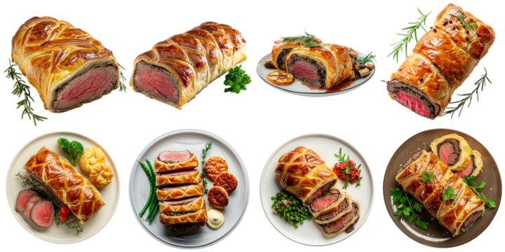 Set of beef wellington mockup in 3d without backoground png for decoration.