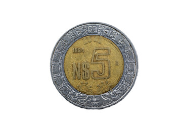 Moneda mexicana de 5 nuevos pesos 1994
