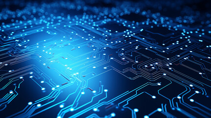 Abstract blue circuit board background. Electronic computer technology
