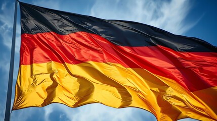 The flag of Germany is a tricolor flag consisting of three equal horizontal bands of black, red, and gold. - obrazy, fototapety, plakaty