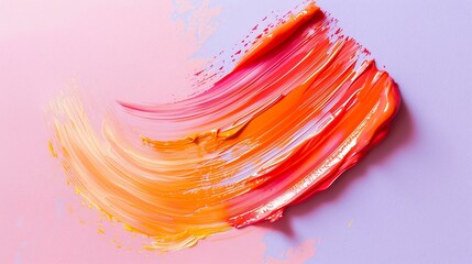 Oil paint stroke in motion. Pink and orange hues. Thick oil paint texture. Abstract art.
