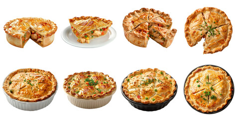 Chicken pot pie transparent set collection in 3d png no background.