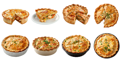 Chicken pot pie transparent set collection in 3d png no background.
