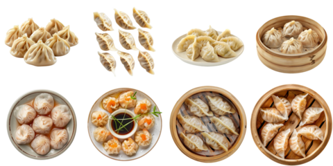 Isolated dumpling dimsum collection in png transparent no background.