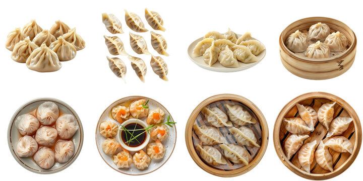 Isolated dumpling dimsum collection in png transparent no background.