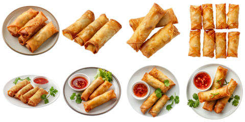 Fried spring roll transparent set collection in 3d png using for presentation.