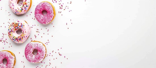 Donuts and sprinkles on white background