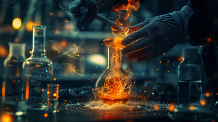 A person conducting a complex chemical reaction, representing innovation and transformation in business processes