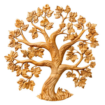 carved wooden tree with leaves clip art preview