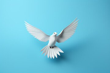 Obraz premium White paper origami bird on blue background сreated with Generative Ai