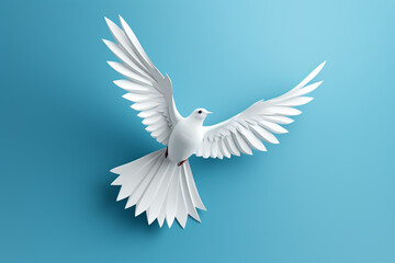 Obraz premium White paper origami bird on blue background сreated with Generative Ai