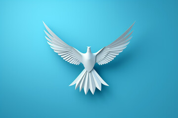 Obraz premium White paper origami bird on blue background сreated with Generative Ai