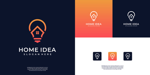 Creative home real estate and lamp electric combination logo design inspiration. - obrazy, fototapety, plakaty