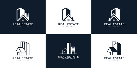 Set of Minimalist Real Estate Logo Design Template. Symbol For Building, Architecture, Apartment, Hotel and Etc.