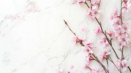Delicate Feminine White Marble Backdrop with Pink Accents