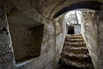 Tunnels of the Great War fortifications in the Austro-Hungarian stronghold of Mount Celva. Trento,...