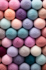 Different color wool balls on texture background, closeup view сreated with Generative Ai