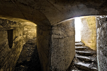 Tunnels of the Great War fortifications in the Austro-Hungarian stronghold of Mount Celva. Trento,...