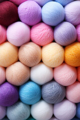 Obraz premium Different color wool balls on texture background, closeup view сreated with Generative Ai