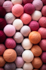 Different color wool balls on texture background, closeup view сreated with Generative Ai