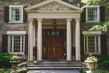 Grand Brick Building With Columns and Clock