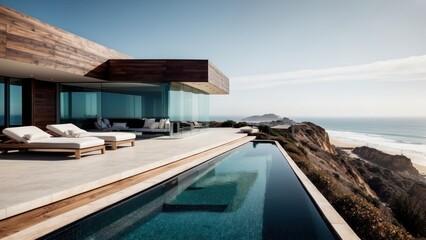 Luxurious beachfront residence featuring a private rooftop infinity pool with panoramic views of the Pacific Ocean in Malibu, California
