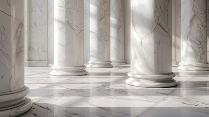 Fotobehang marble columns in soft, natural lighting, with the play of shadows and highlights on their surfaces. the classical charm of these architectural elements. © lililia