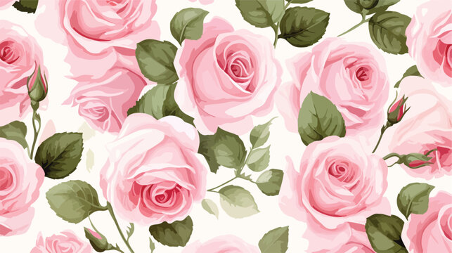 Seamless floral pattern with roses watercolor. 