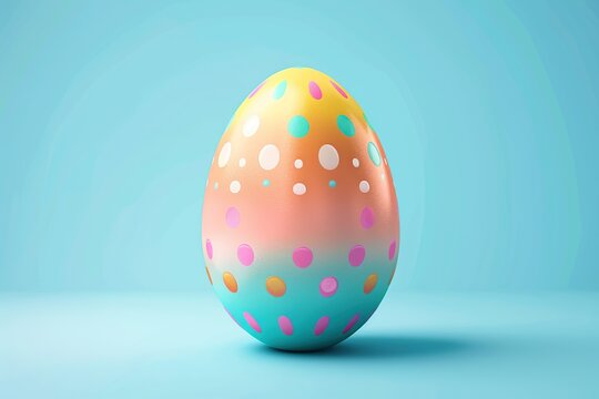 Painted decorated easter egg on blue background