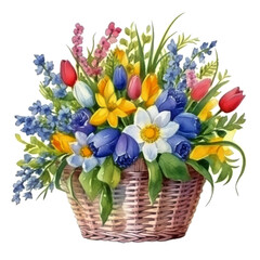 Basket Filled With Flowers on White Background
