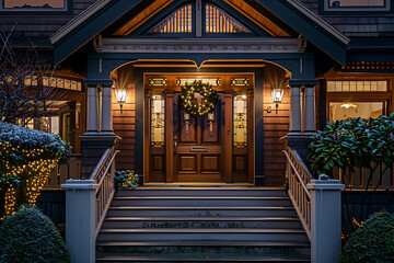 House Adorned With Christmas Lights and a Wreath