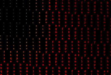 Dark red vector background with signs of alphabet.