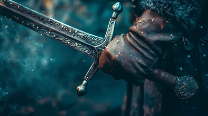 A person forging a sword, symbolizing shaping strong and resilient business strategies - obrazy, fototapety, plakaty