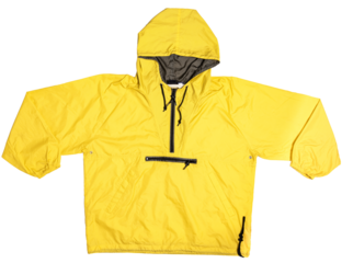 bright yellow waterproof jacket with a hood isolate on a white background