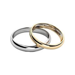 Wedding rings attached together isolated on white or transparent background