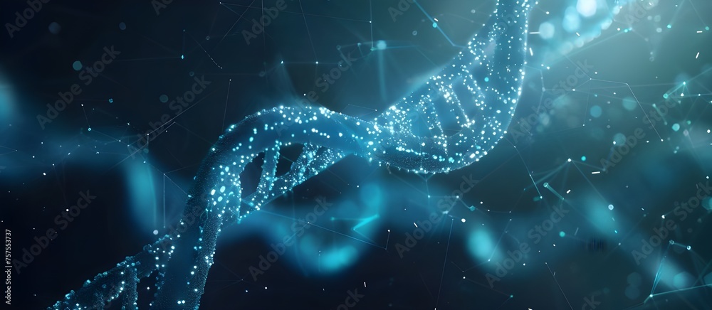 Poster abstract technology science concept, DNA code structure with glow. Science concept background. DNA molecules on blue background.